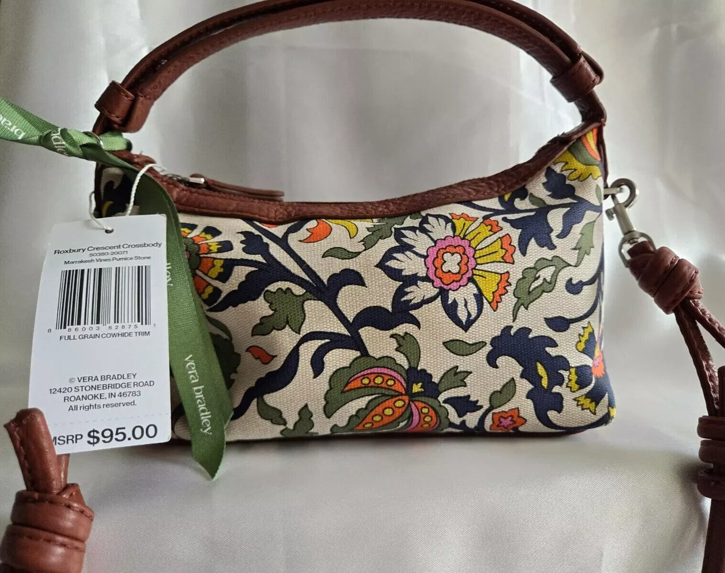 Vera Bradley Roxbury Crescent Crossbody, Marrakesh Vines Pumice Stone