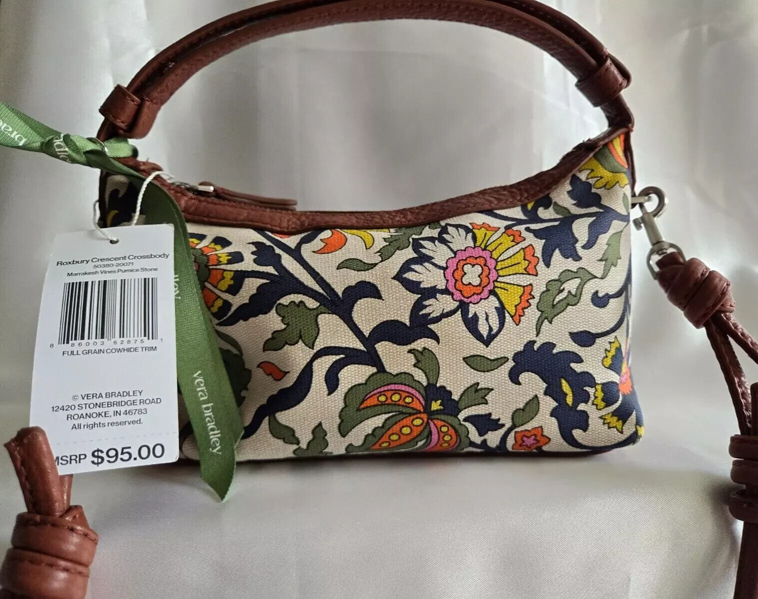 Vera Bradley Roxbury Crescent Crossbody, Marrakesh Vines Pumice Stone