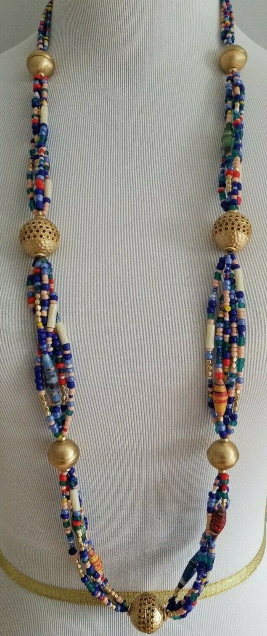 CHICO'S LONG BEADED MULTI-COLOR SINGLE-STRAND NECKLACE