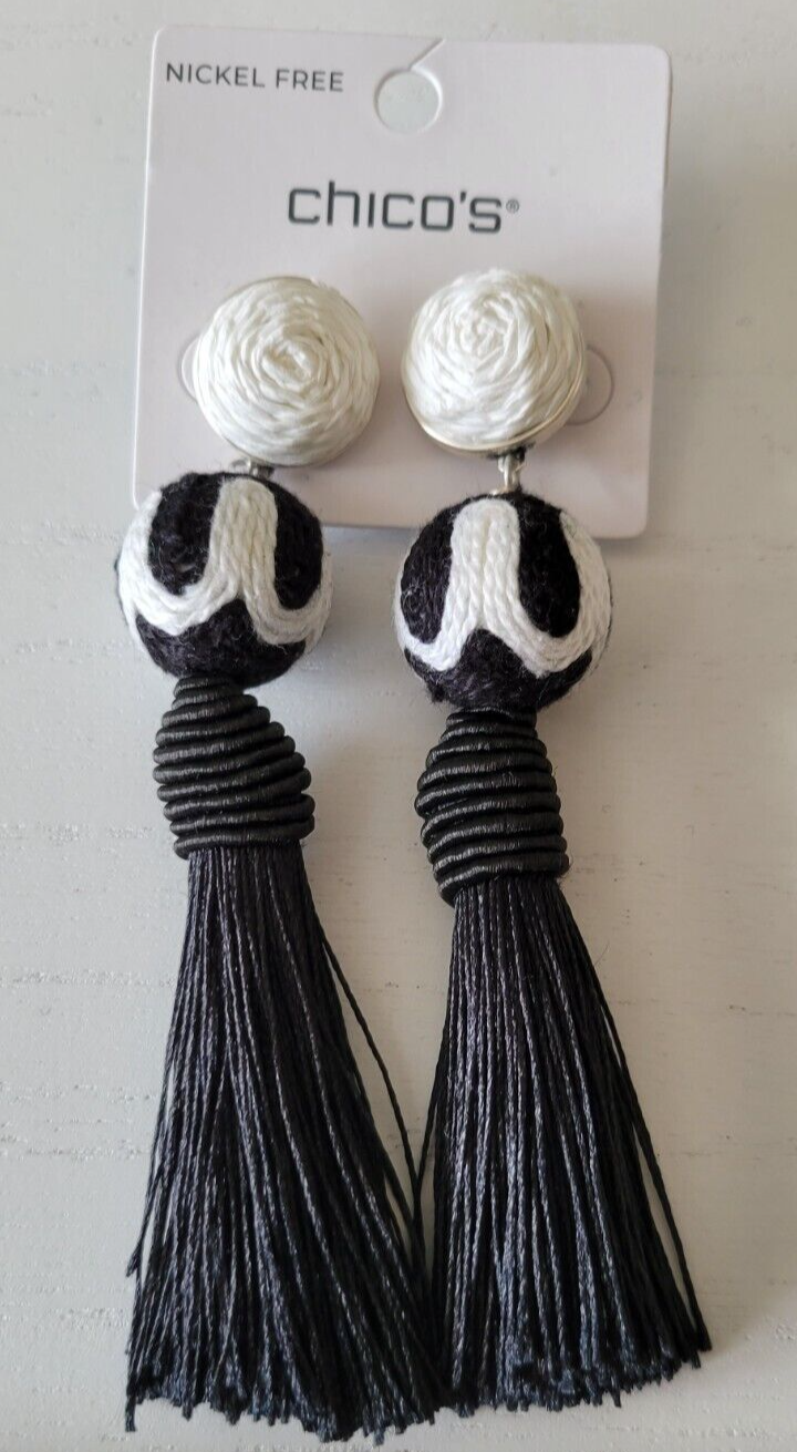 CHICO'S BLACK TASSEL DROP EARRINGS