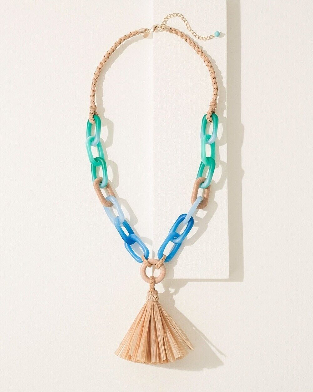 CHICO' S COOL MULTI LINKS TASSEL NECKLACE