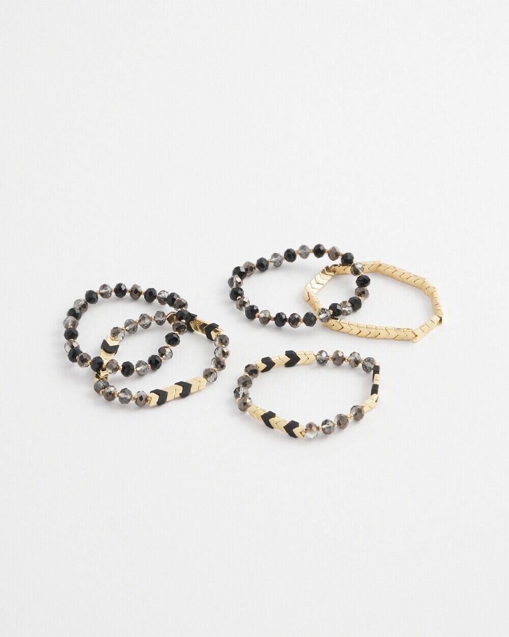 CHICO'S SET OF FIVE GOLD & BLACK STRETCH BRACELET