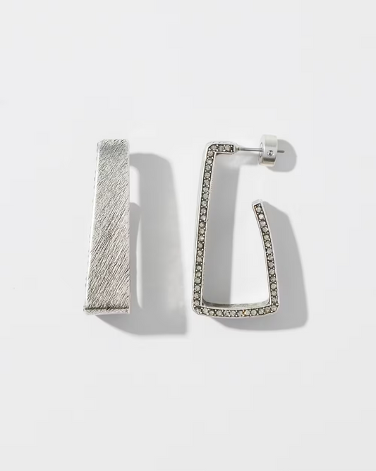 CHICO'S  SILVER TONE PAVE RECTANGLE EARRINGS