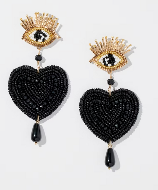 CHICO'S BEADED HEART DROP EARRINGS