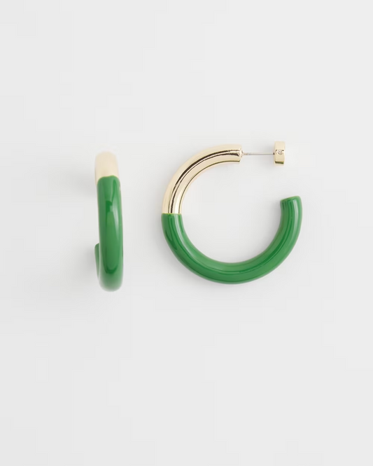 CHICO'S NO DROOP GREEN DIPPED HOOPS EARRINGS