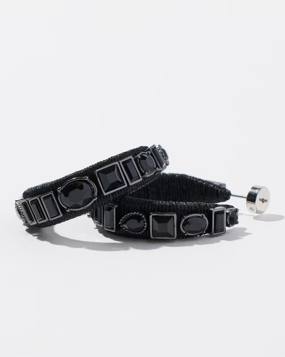 CHICO'S BLACK RHINESTONE HOOPS EARRINGS