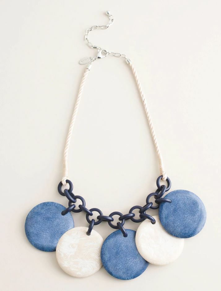 CHICO'S BLUE AND NEUTRAL DISC BIB NECKLACE