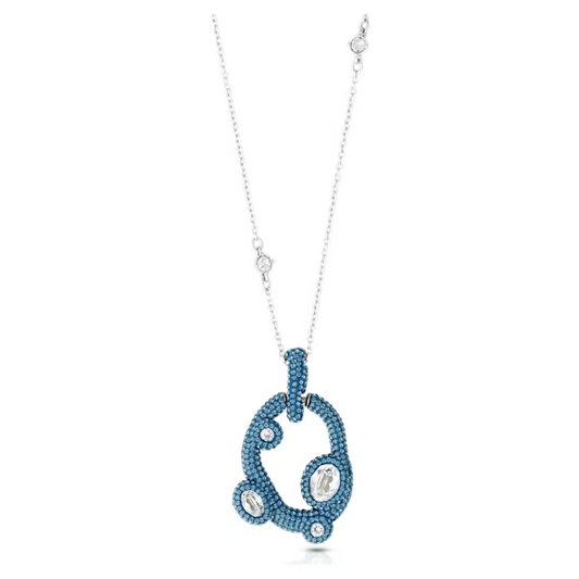 Swarovski Tigris pendant Mixed cuts, Water droplets, Blue, Palladium plated