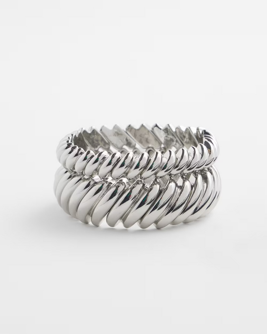 CHICO'S SILVER TONE STRETCH BRACELET