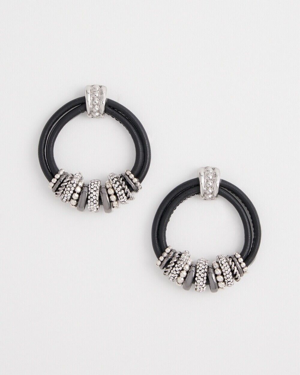 CHICO'S NO DROOP LEATHER SILVER TONE EARRINGS