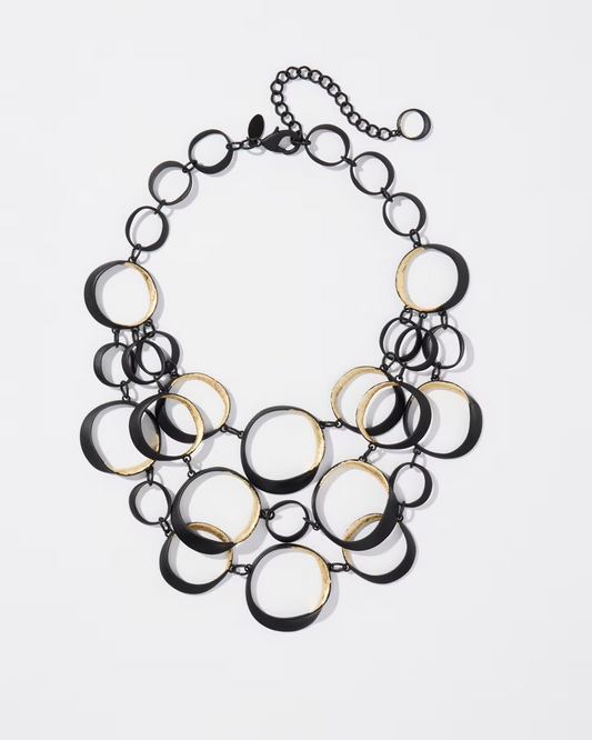 CHICO' S MATT BLACK GOLD TONE BIB NECKLACE