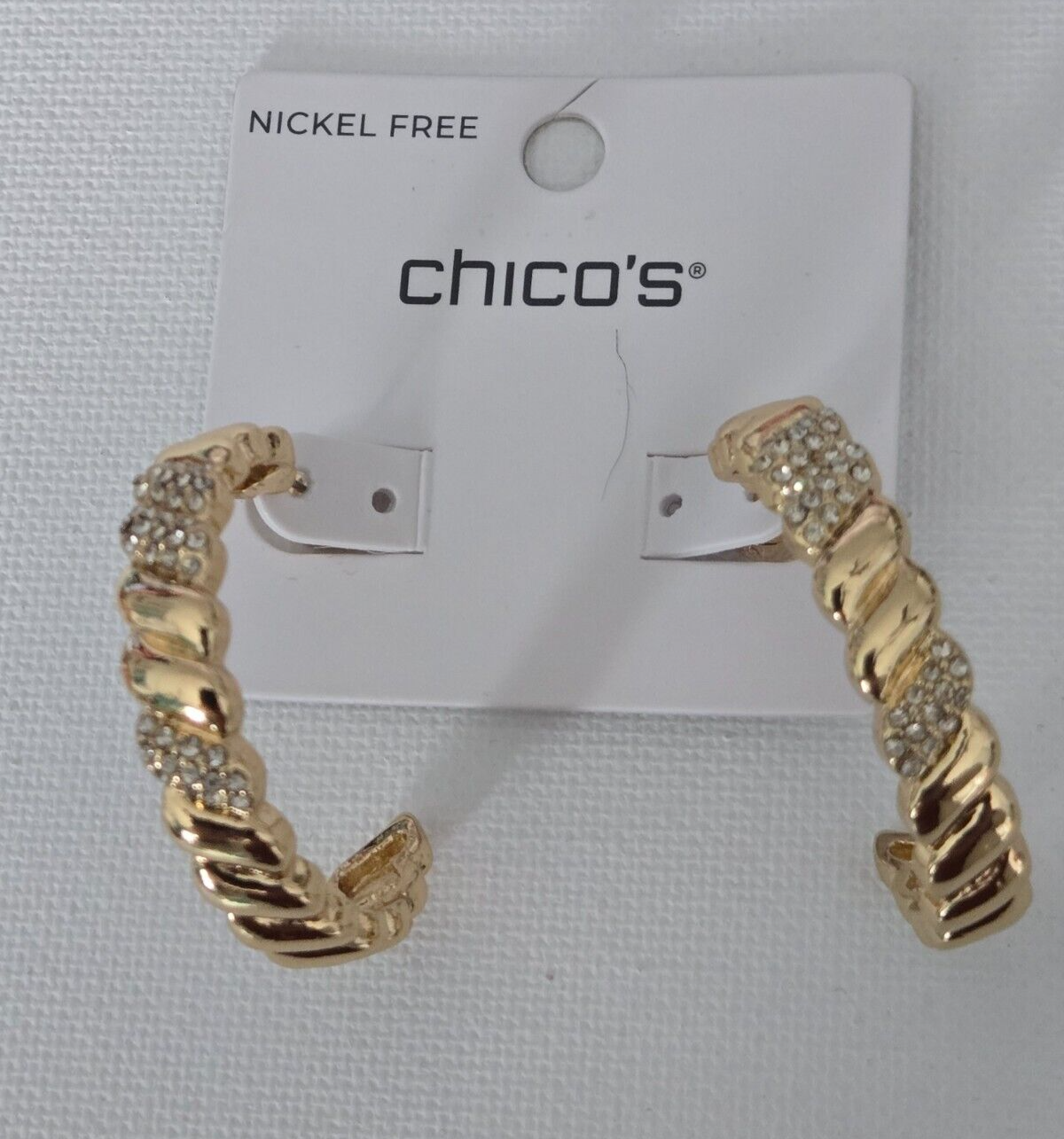 CHICO'S NO DROOP GOLD STONE HOOPS EARRINGS