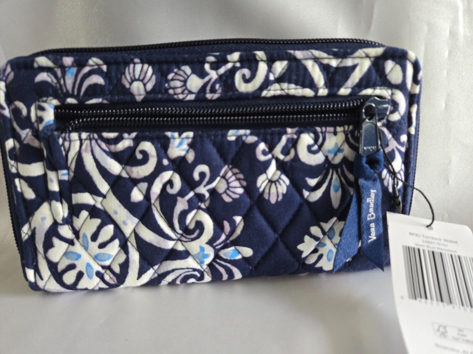 Vera Bradley RFID Cotton Turnlock Wallet, Steel Blue Medallion