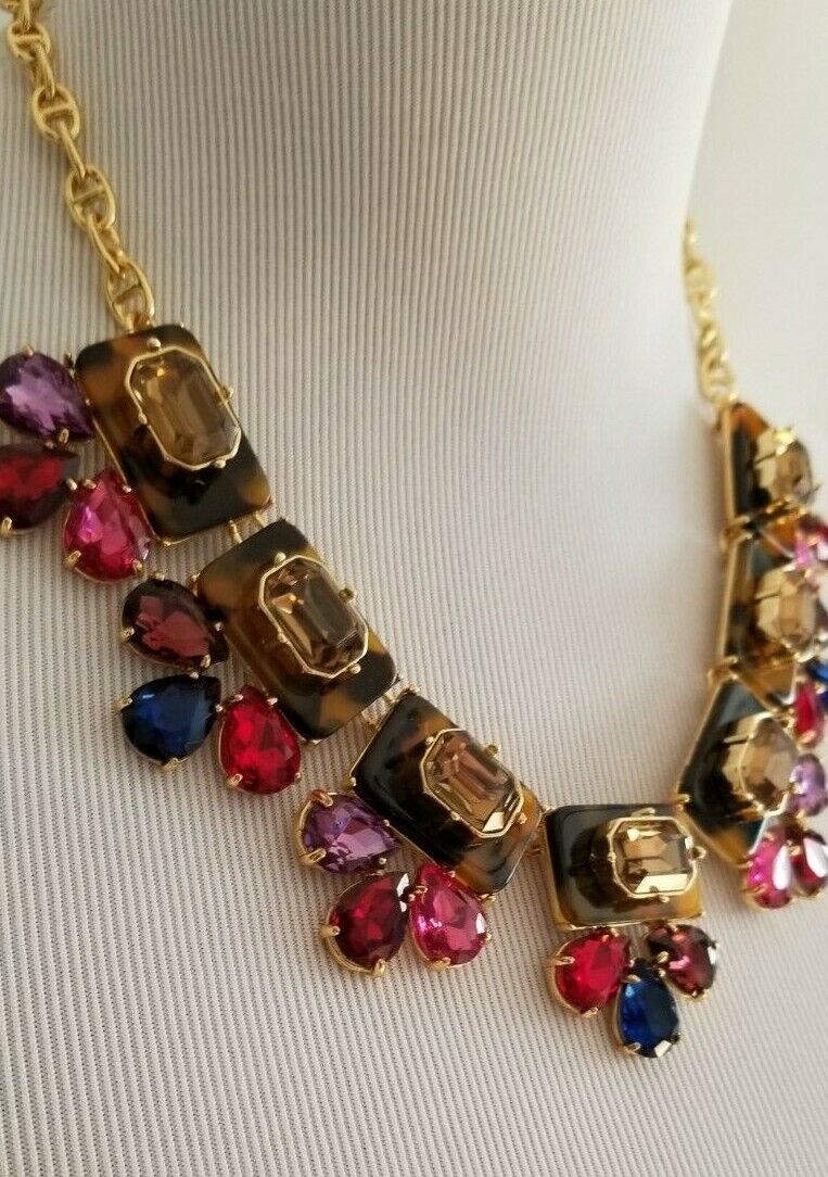 TALBOTS COLORFUL TORT AND CRYSTAL STATEMENT NECKLACE