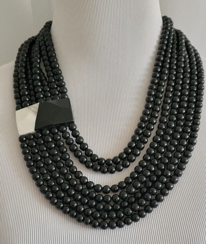 CHICO'S BLACK AND WHITE MULTI-STRAND NECKLACE