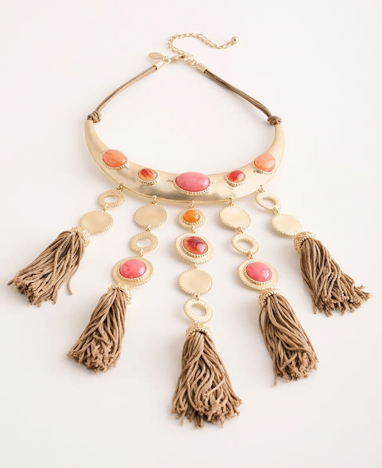 CHICO'S WARM-TONE TASSEL BIB NECKLACE