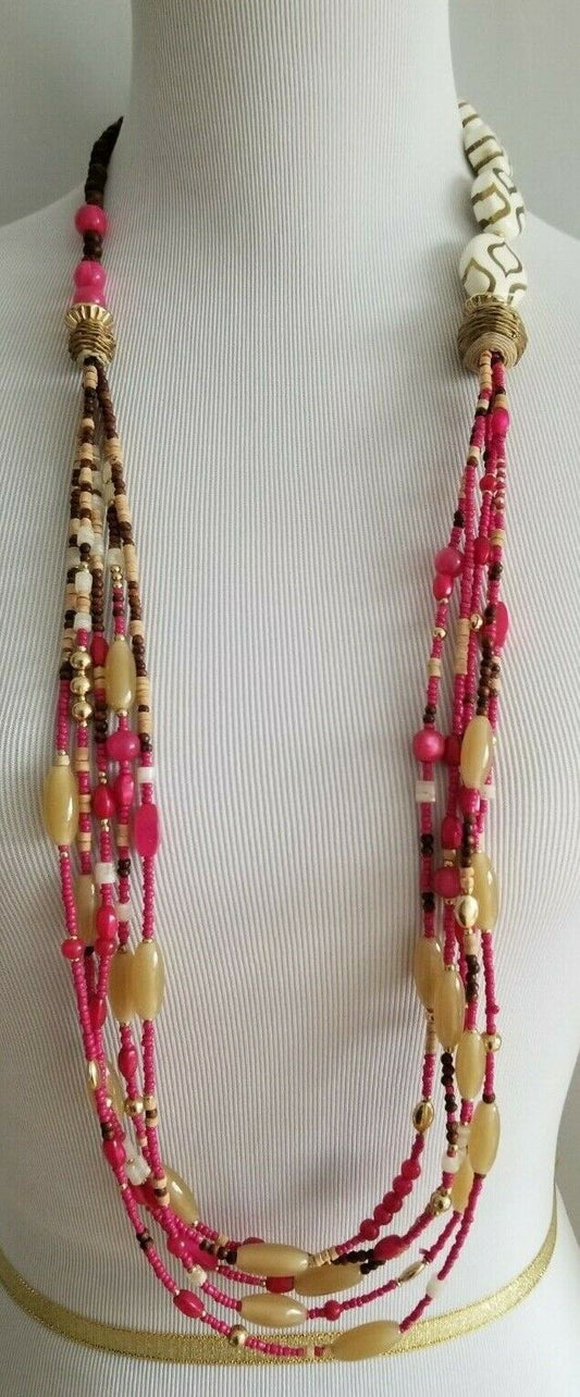 CHICO'S LONG PINK MULTI-STRAND NECKLACE