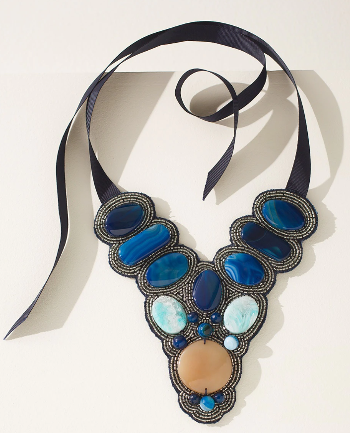 CHICO'S BLUE AGATE BIB NECKLACE