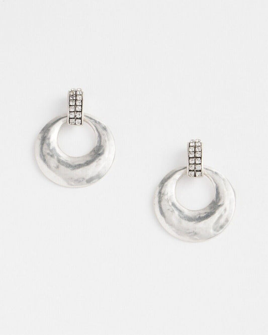 CHICO'S SILVER & PAVE DROP CIRCLE EARRINGS