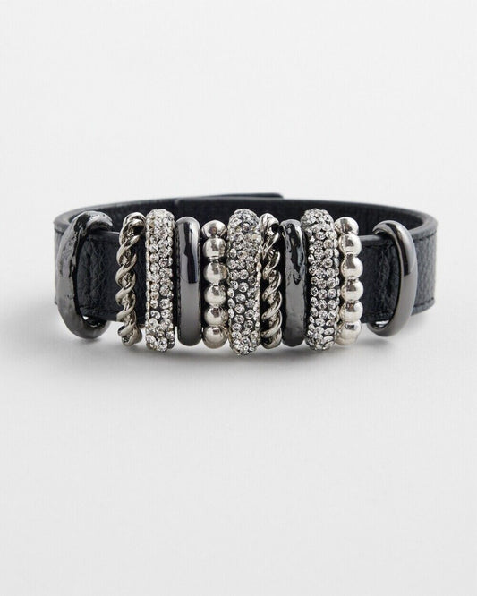 CHICO'S SILVER TONE LEATHER BRACELET