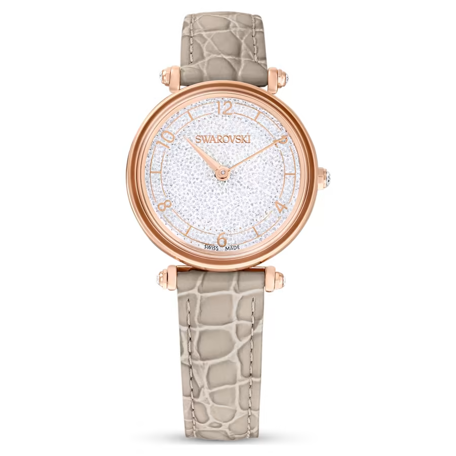 Swarovski Crystalline Wonder watch Swiss Made, Leather strap, Beige, Rose gold