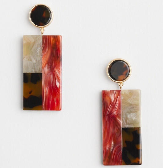 CHICO'S NO DROOP  ORANGE MARBLE RESIN EARRINGS