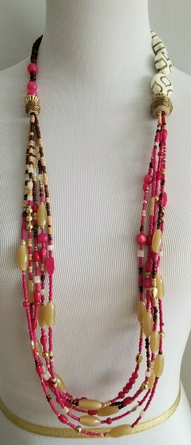 CHICO'S LONG PINK MULTI-STRAND NECKLACE
