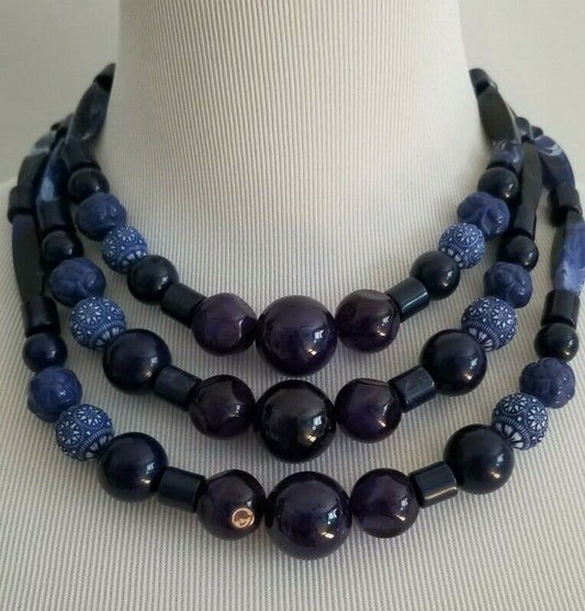 CHICO' S BLUE BEADED MULTI-STRAND NECKLACE