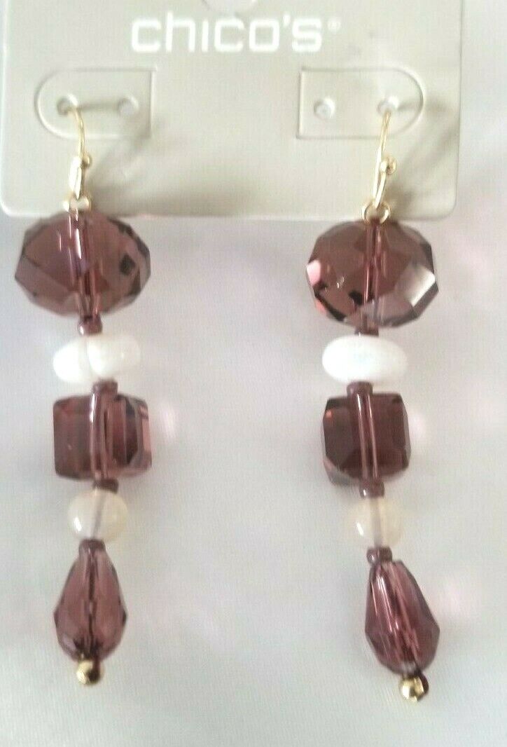 CHICO'S WARM-TONE MULTI-COLORED BEADED LINEAR EARRINGS