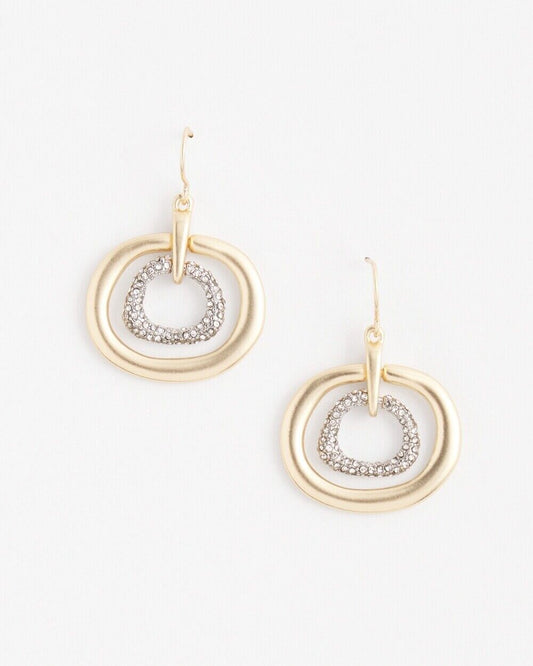 CHICO'S GOLD TONE PAVE DROP EARRINGS