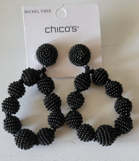 CHICO'S  BLACK SEED BEAD DROP EARRINGS