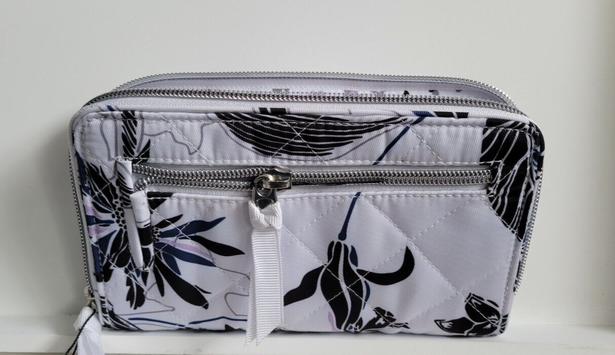 Vera Bradley RFID Turnlock Wallet Twilight Garden Black White Gray