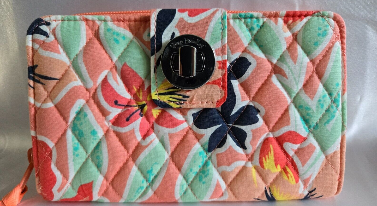 Vera Bradley RFID Turnlock Zip Wallet, Rain Forest Lily Coral