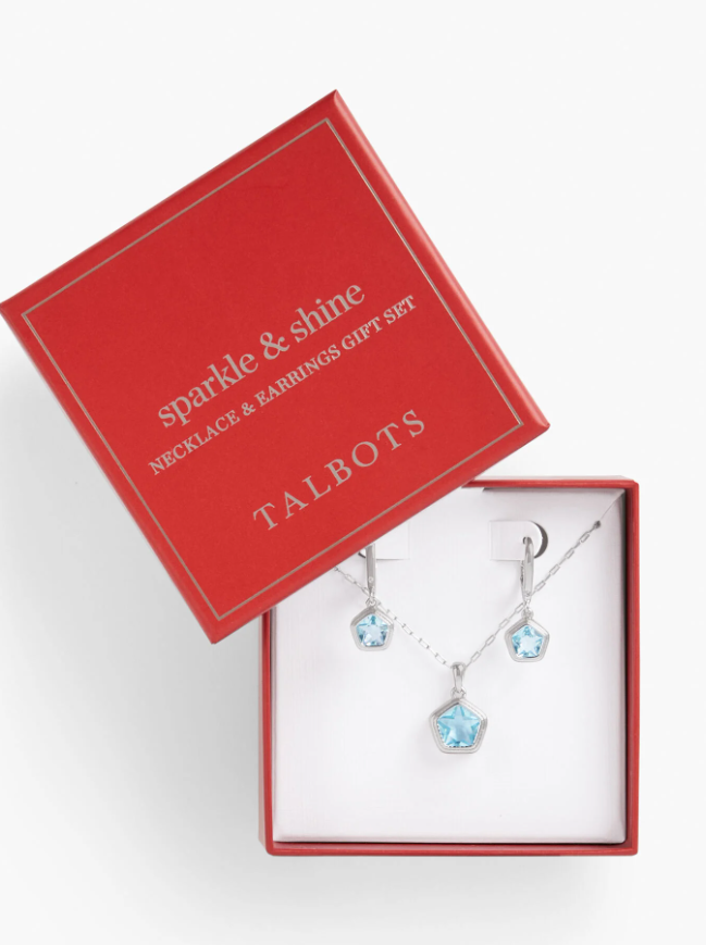 TALBOTS AQUA SPARKLE NECKLACE AND EARRINGS GIFT SET