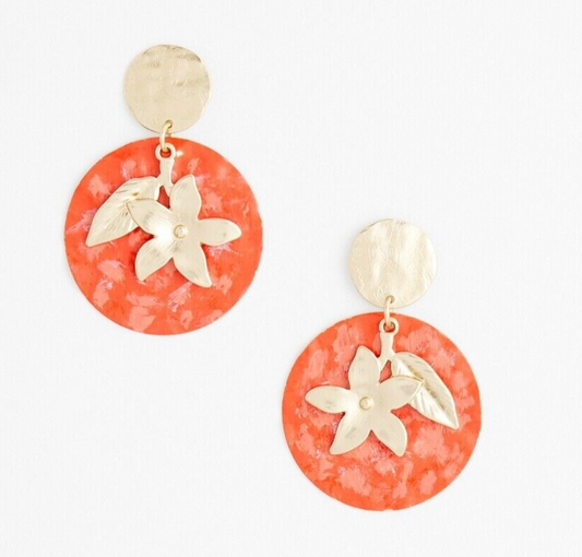 CHICO'S NO DROOP ORANGE LEAF DROP EARRINGS