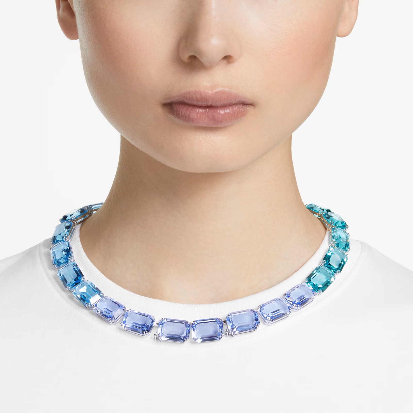Swarovski Millenia necklace Octagon cut, Blue, Rhodium plated