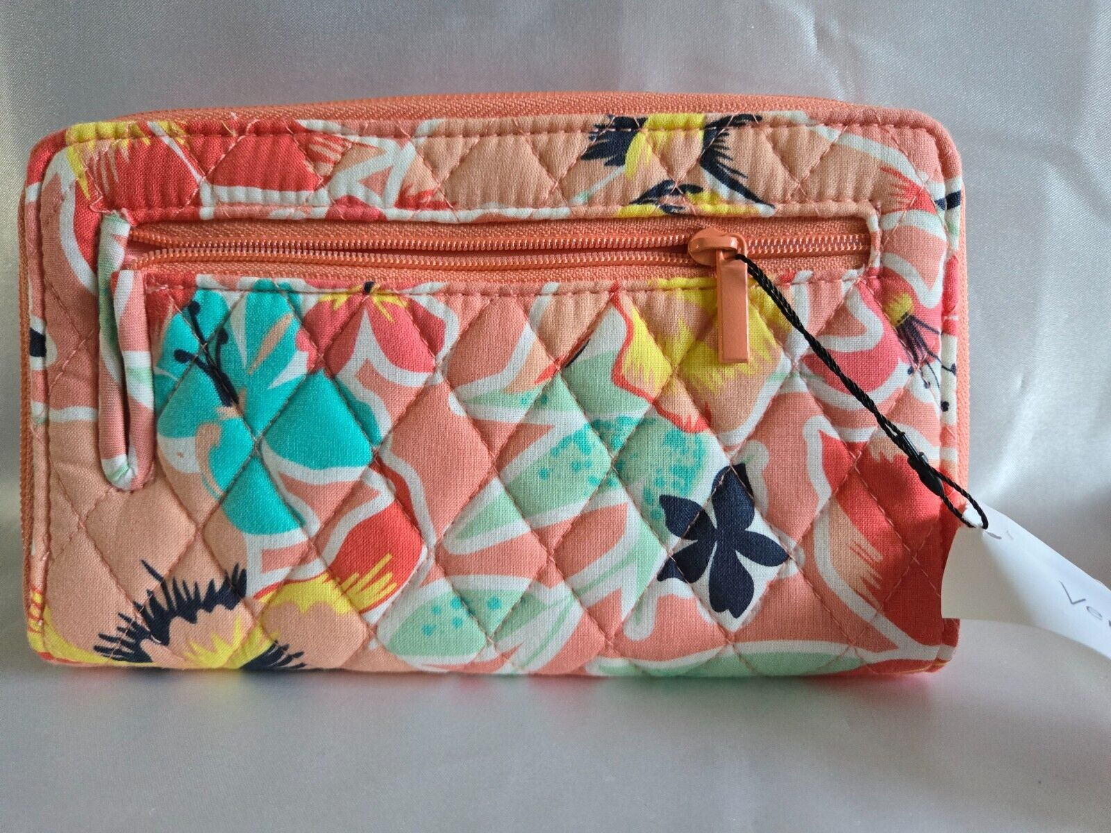 Vera Bradley RFID Turnlock Zip Wallet, Rain Forest Lily Coral