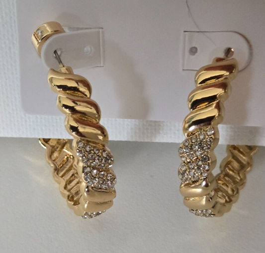 CHICO'S NO DROOP GOLD STONE HOOPS EARRINGS