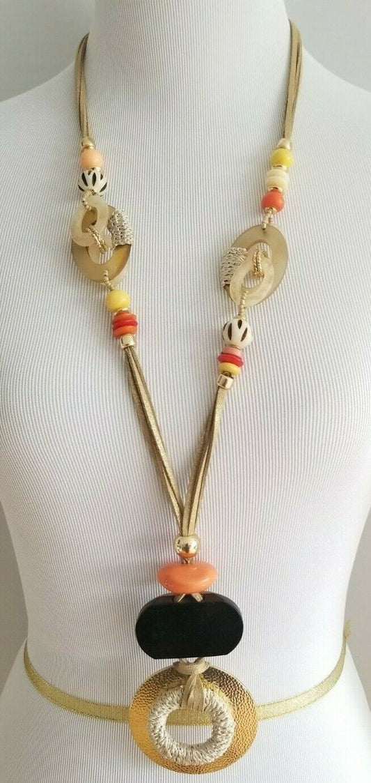 CHICO' S BEADED WARM-TONE STATEMENT PENDANT NECKLACE