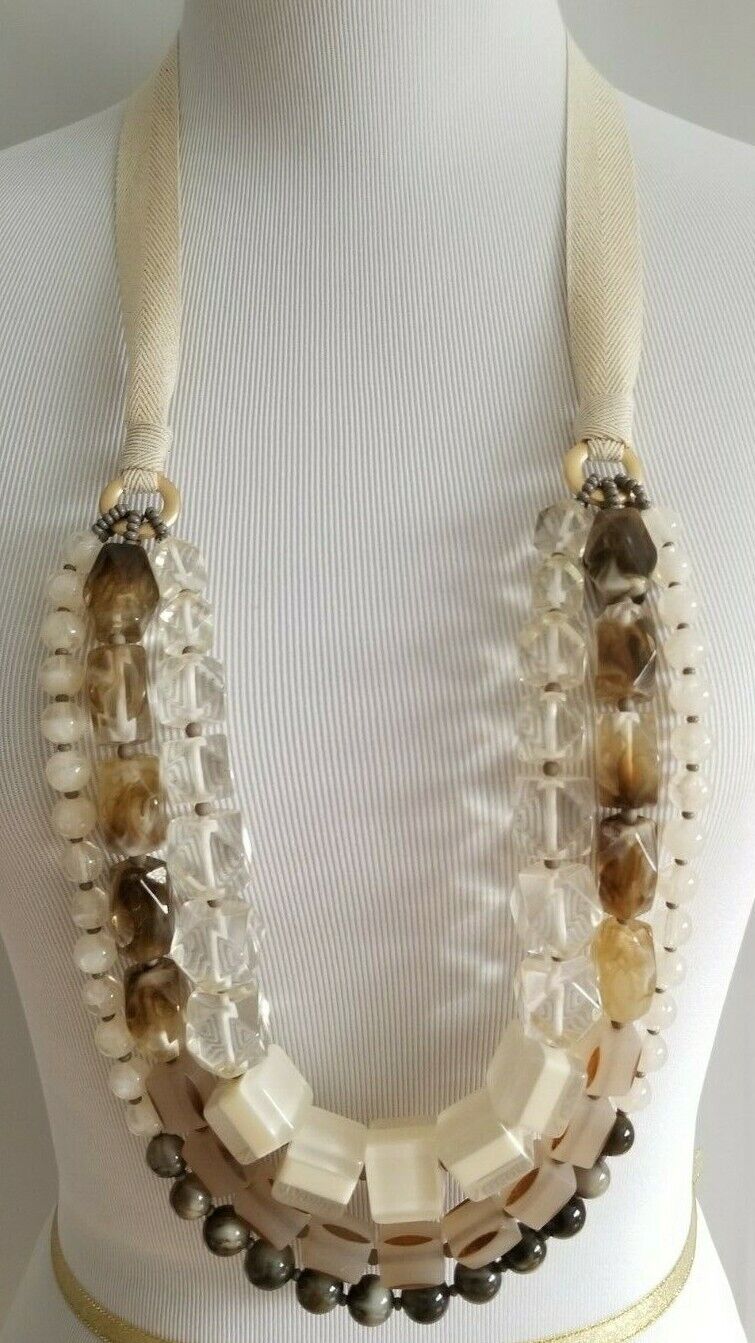 CHICO'S BEADED NEUTRAL MULTI-STRAND NECKLACE