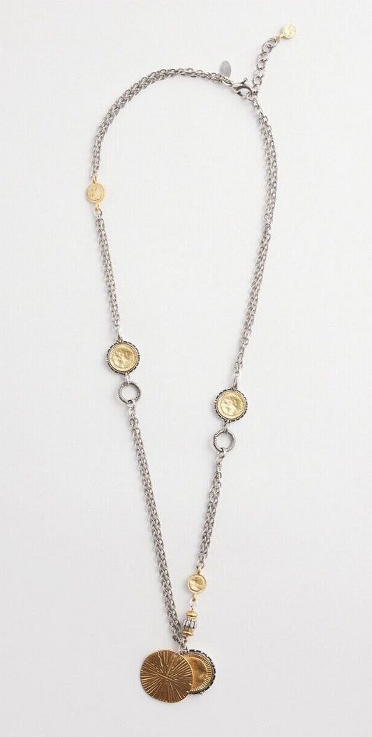 CHICO'S MIXED METAL COIN PENDANT NECKLACE