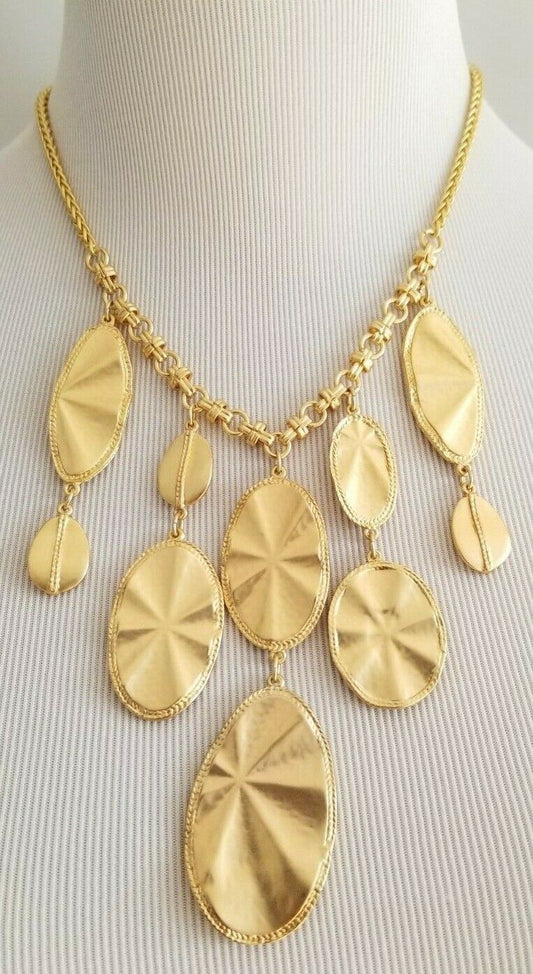 CHICO'S GOLDTONE TEXTURED SHINE BIB NECKLACE