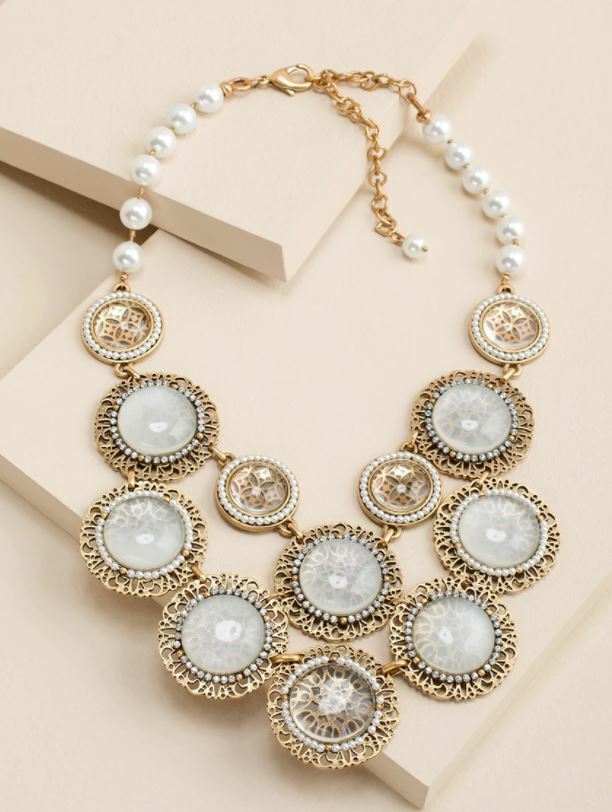 CHICO'S FAUX PEARL BIB NECKLACE