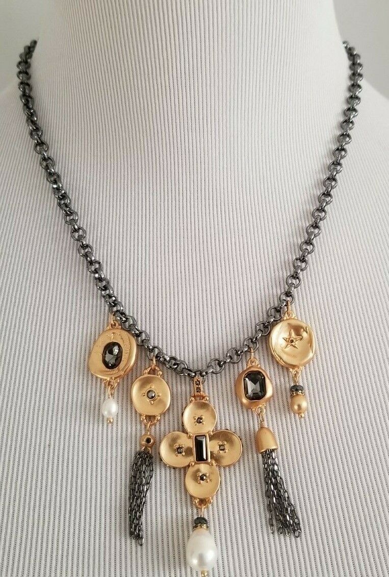 CHICO'S SHORT BLACK AND GOLDTONE CHARM NECKLACE