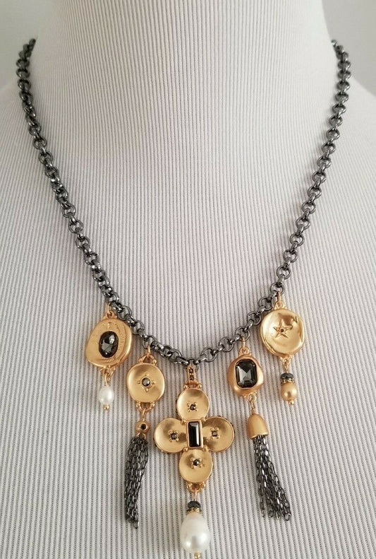 CHICO'S SHORT BLACK AND GOLDTONE CHARM NECKLACE