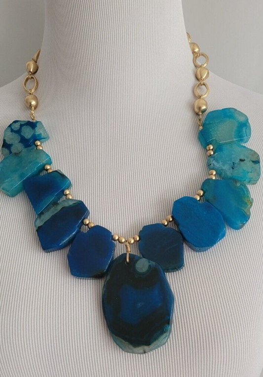 CHICO'S BLUE AGATE BIB  NECKLACE