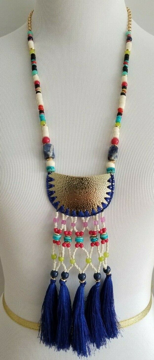 CHICO'S COLORFUL SEED BEAD TASSEL PENDANT NECKLACE