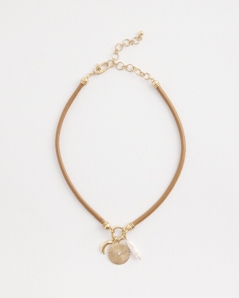 CHICO'S BROWN LEATHER COLLAR CHARM NECKLACE