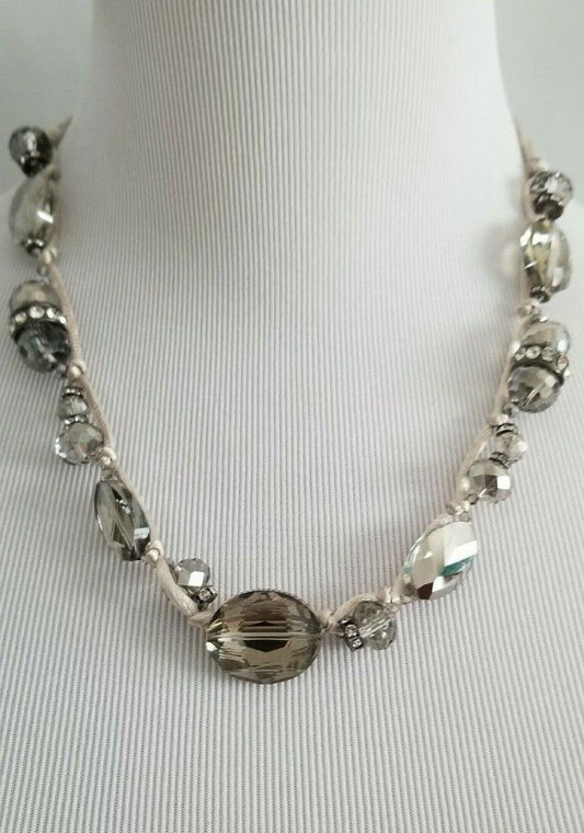 CHICO'S SILVERTONE BEADED SINGLE-STRAND NECKLACE