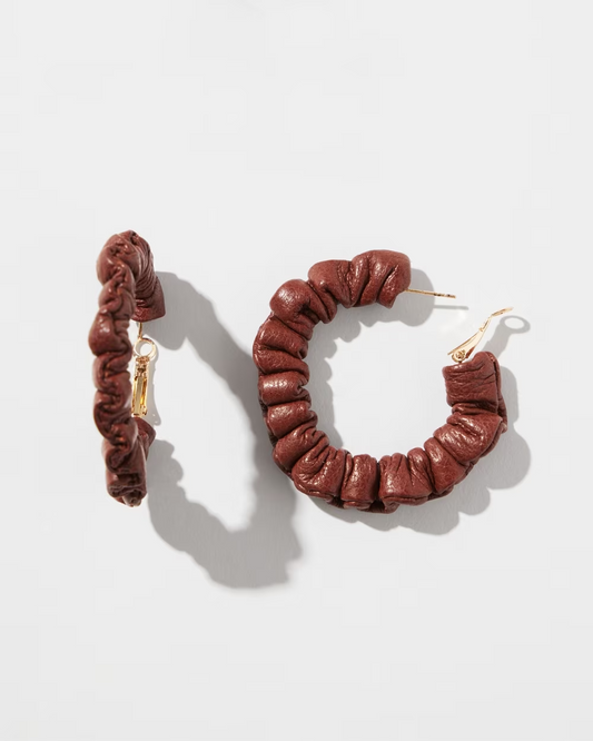 CHICO'S BROWN LEATHER HOOPS  EARRINGS
